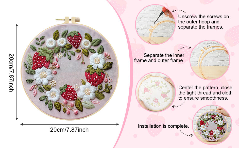 Colorful Cloth Wreath - DIY Embroidery Cross Stitch Kit with Pattern Cotton Threads Needles Hoop 30x30CM/11.81x11.81in