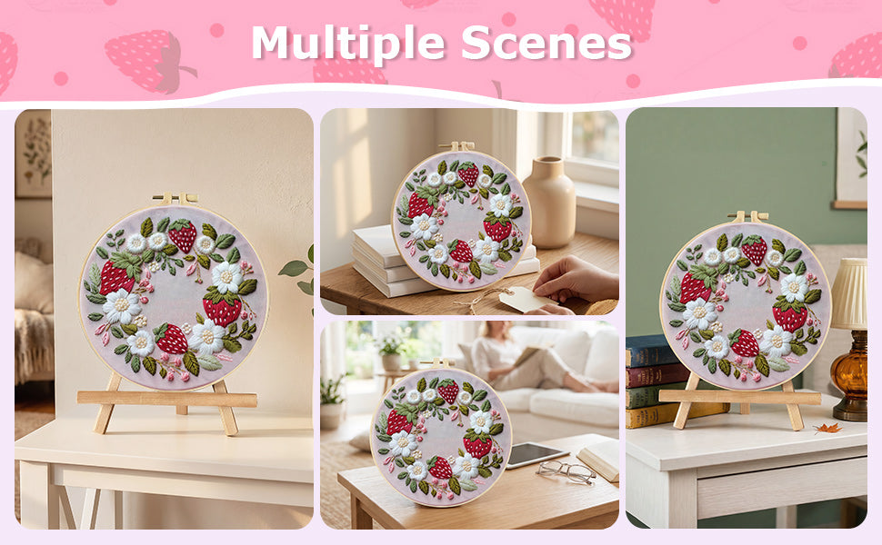Colorful Cloth Wreath - DIY Embroidery Cross Stitch Kit with Pattern Cotton Threads Needles Hoop 30x30CM/11.81x11.81in