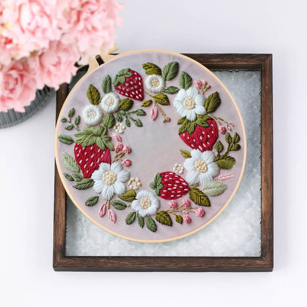 Colorful Cloth Wreath - DIY Embroidery Cross Stitch Kit with Pattern Cotton Threads Needles Hoop 30x30CM/11.81x11.81in