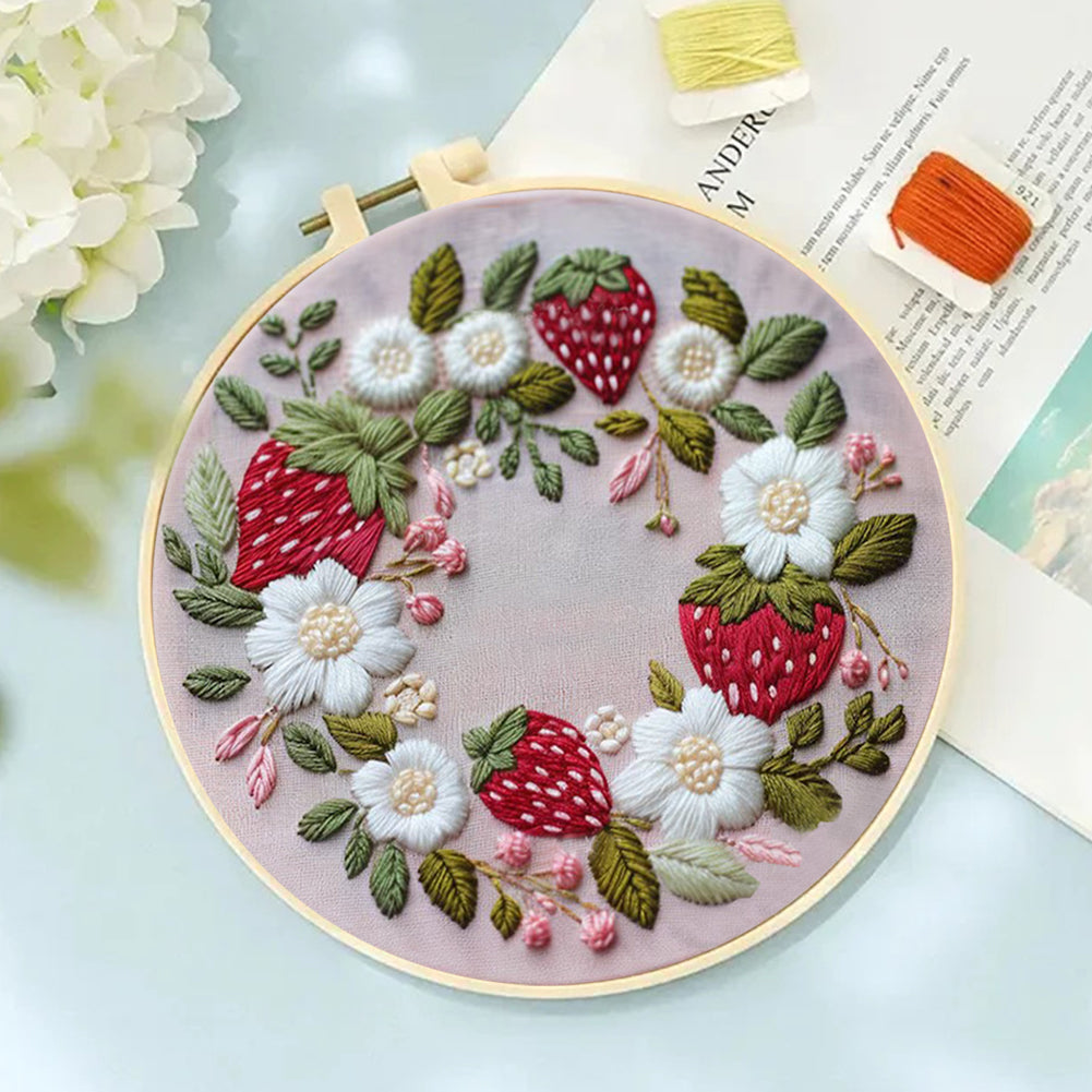 Colorful Cloth Wreath - DIY Embroidery Cross Stitch Kit with Pattern Cotton Threads Needles Hoop 30x30CM/11.81x11.81in