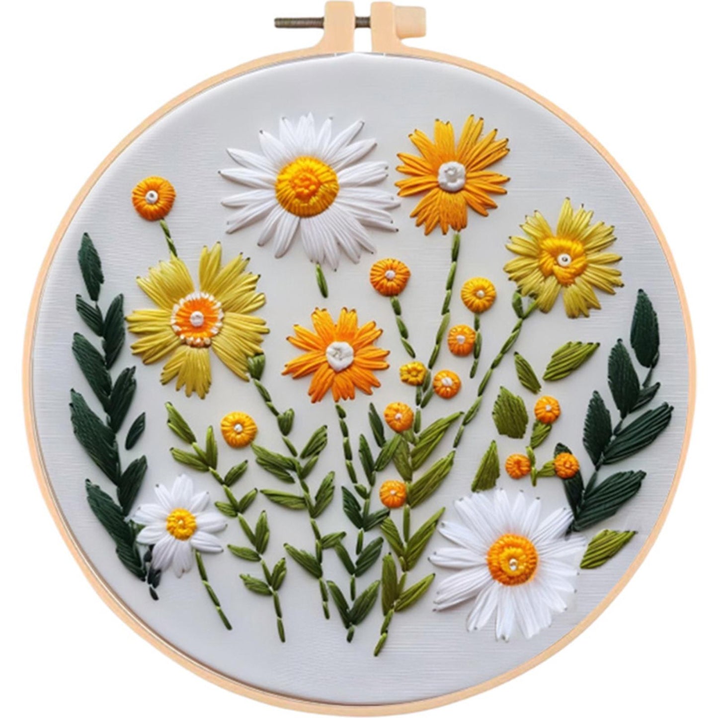 Daisy - DIY Embroidery Cross Stitch Kit with Pattern Cotton Threads Needles Hoop 30x30CM/11.81x11.81in