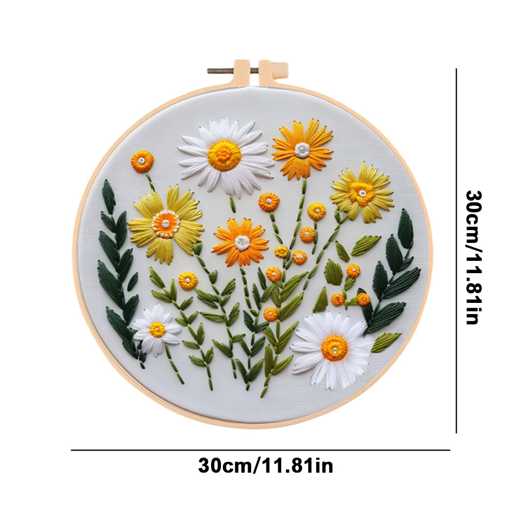Daisy - DIY Embroidery Cross Stitch Kit with Pattern Cotton Threads Needles Hoop 30x30CM/11.81x11.81in