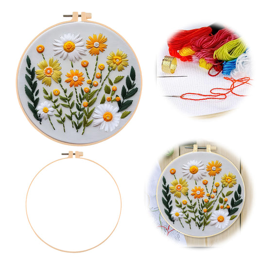 Daisy - DIY Embroidery Cross Stitch Kit with Pattern Cotton Threads Needles Hoop 30x30CM/11.81x11.81in