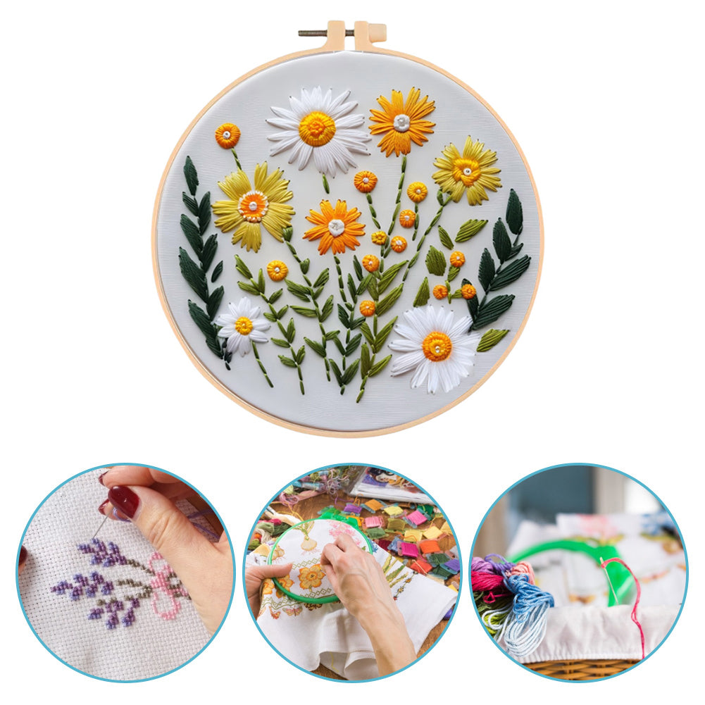 Daisy - DIY Embroidery Cross Stitch Kit with Pattern Cotton Threads Needles Hoop 30x30CM/11.81x11.81in