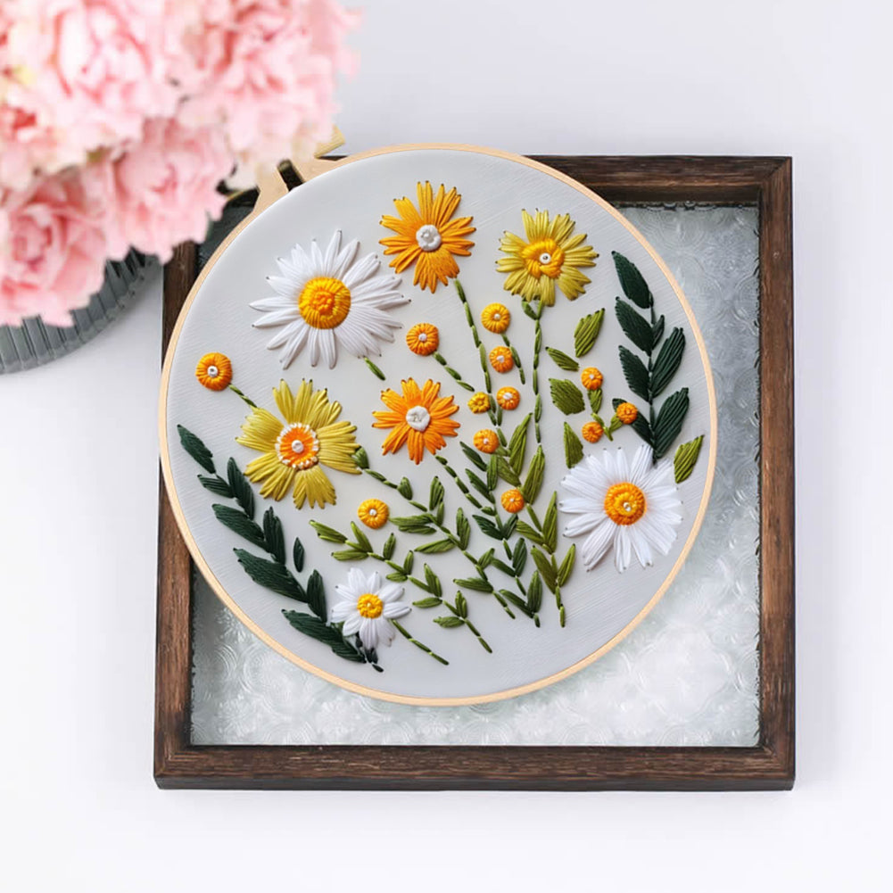 Daisy - DIY Embroidery Cross Stitch Kit with Pattern Cotton Threads Needles Hoop 30x30CM/11.81x11.81in