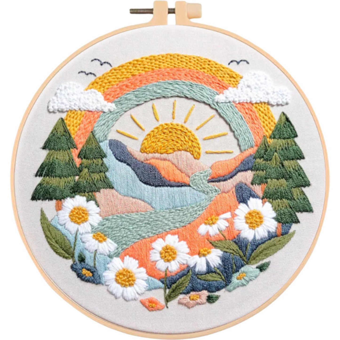 Spring Scenery - DIY Embroidery Cross Stitch Kit with Pattern Cotton Threads Needles Hoop 30x30CM/11.81x11.81in