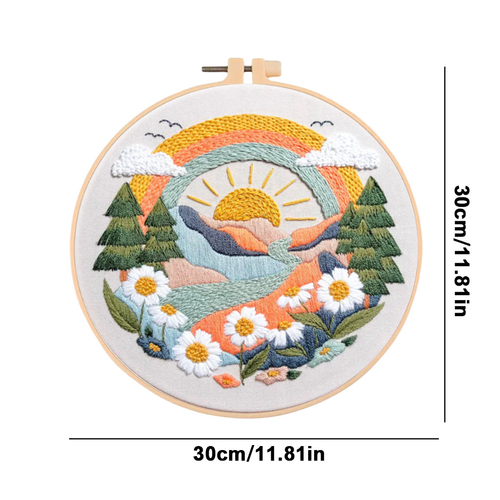 Spring Scenery - DIY Embroidery Cross Stitch Kit with Pattern Cotton Threads Needles Hoop 30x30CM/11.81x11.81in