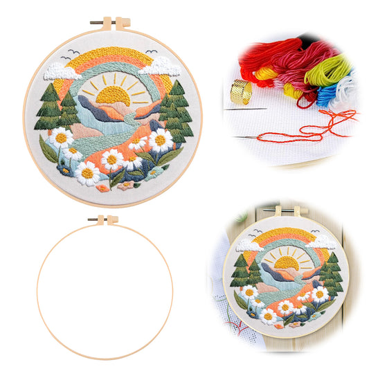 Spring Scenery - DIY Embroidery Cross Stitch Kit with Pattern Cotton Threads Needles Hoop 30x30CM/11.81x11.81in