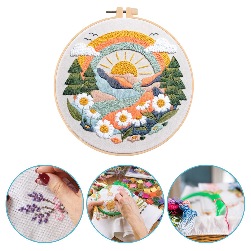 Spring Scenery - DIY Embroidery Cross Stitch Kit with Pattern Cotton Threads Needles Hoop 30x30CM/11.81x11.81in