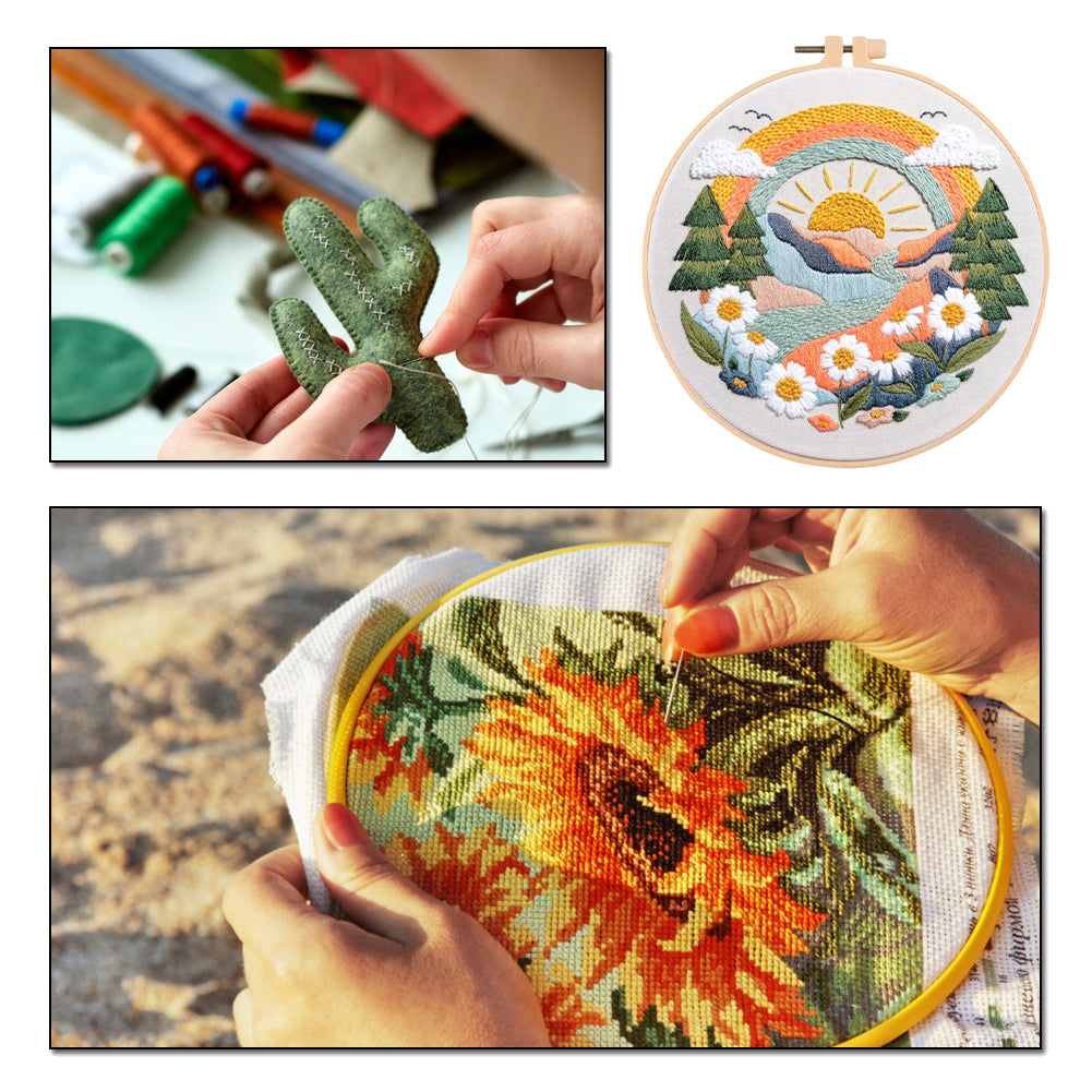 Spring Scenery - DIY Embroidery Cross Stitch Kit with Pattern Cotton Threads Needles Hoop 30x30CM/11.81x11.81in