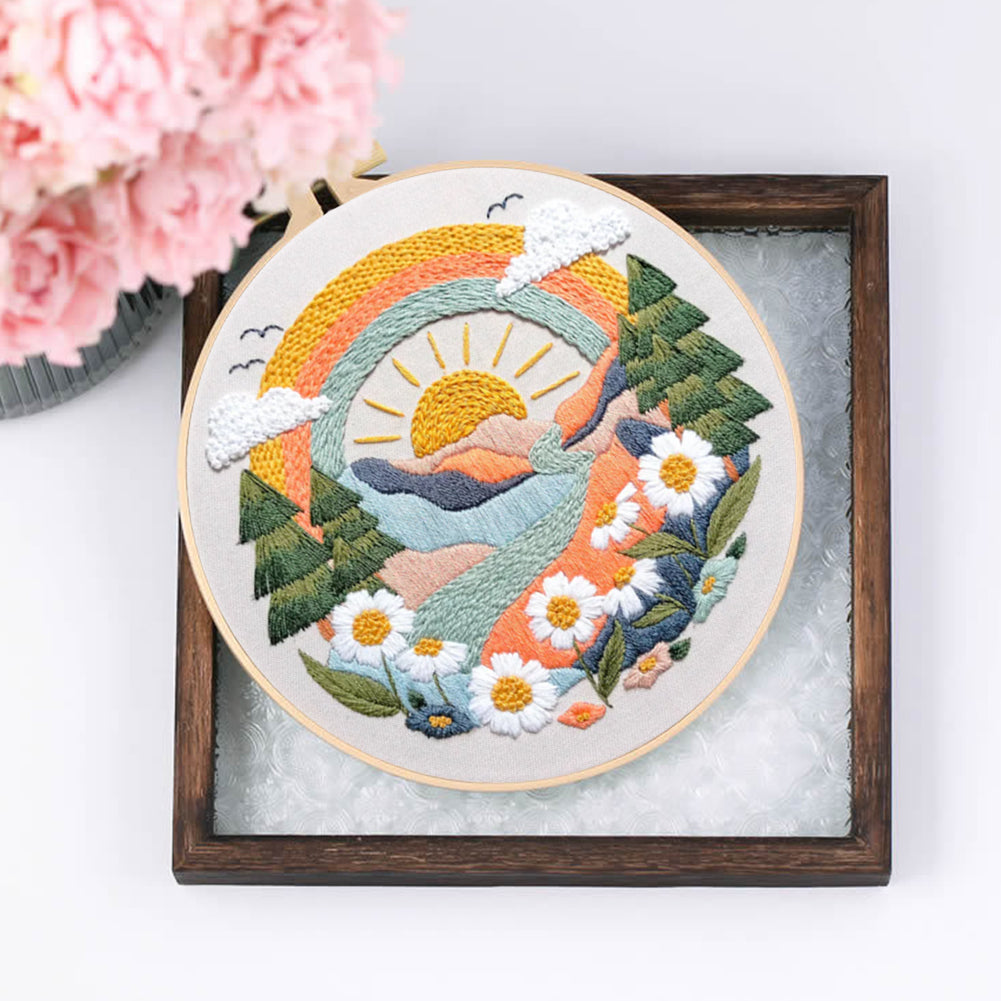 Spring Scenery - DIY Embroidery Cross Stitch Kit with Pattern Cotton Threads Needles Hoop 30x30CM/11.81x11.81in