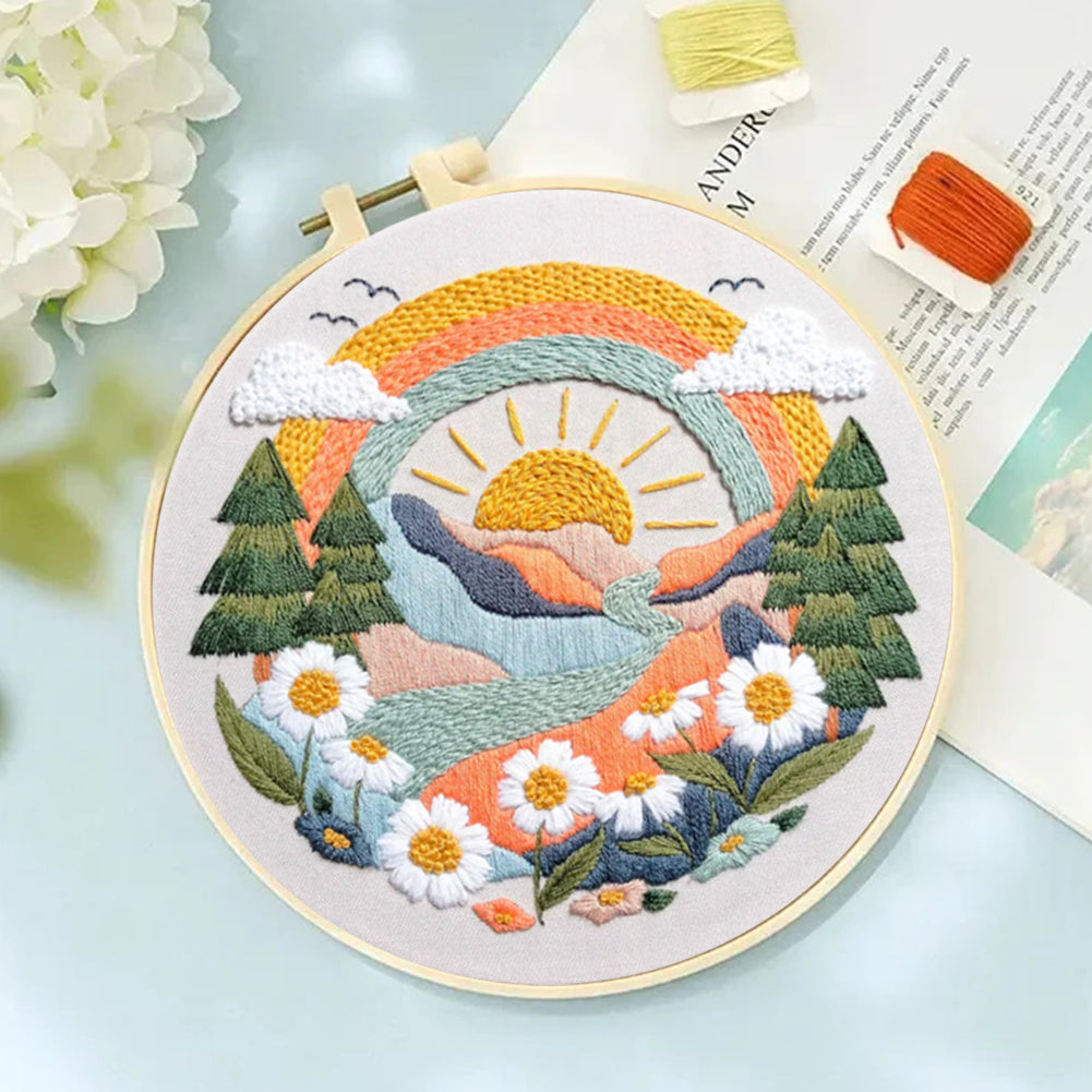 Spring Scenery - DIY Embroidery Cross Stitch Kit with Pattern Cotton Threads Needles Hoop 30x30CM/11.81x11.81in