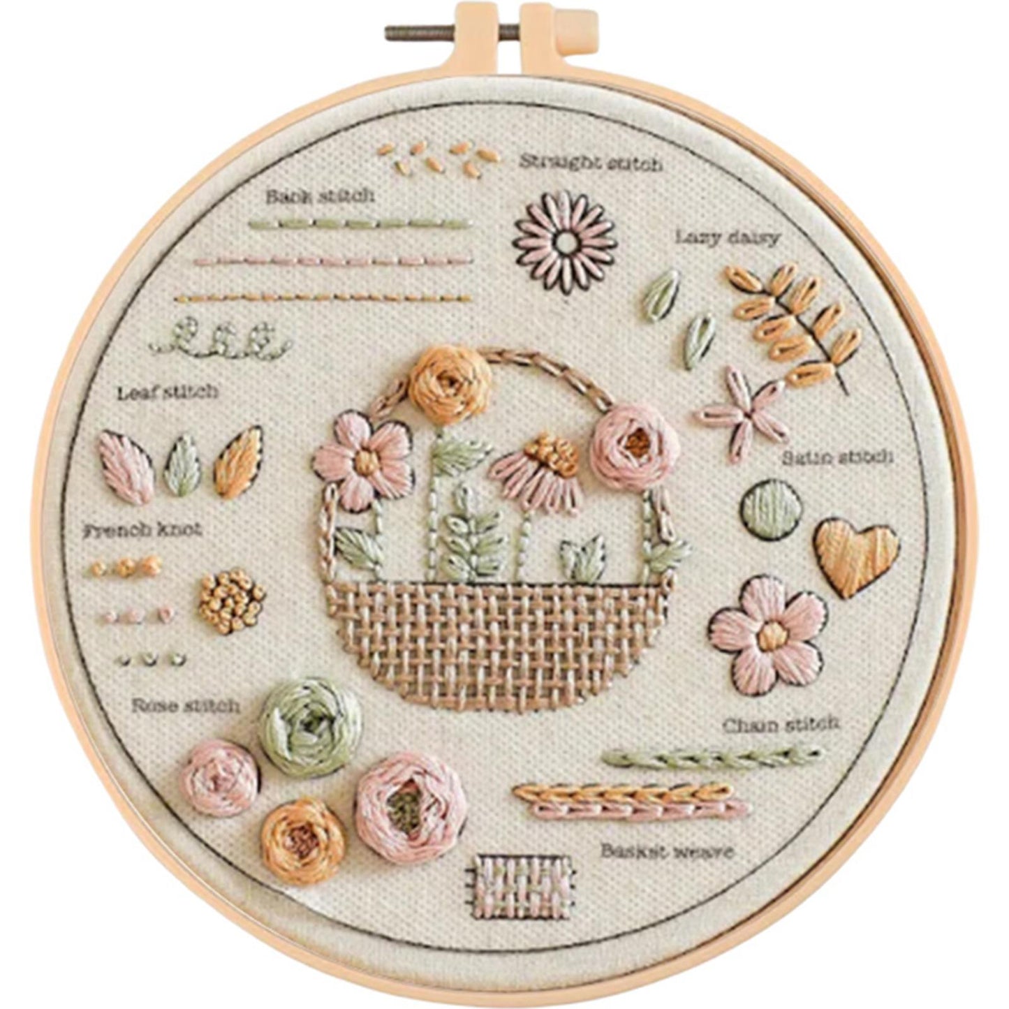 Flower Basket - DIY Embroidery Cross Stitch Kit with Pattern Cotton Threads Needles Hoop 30x30CM/11.81x11.81in