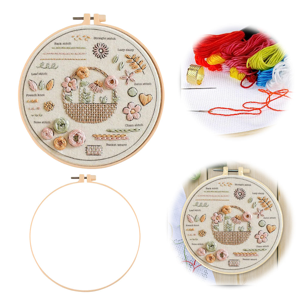 Flower Basket - DIY Embroidery Cross Stitch Kit with Pattern Cotton Threads Needles Hoop 30x30CM/11.81x11.81in