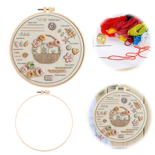 Flower Basket - DIY Embroidery Cross Stitch Kit with Pattern Cotton Threads Needles Hoop 30x30CM/11.81x11.81in