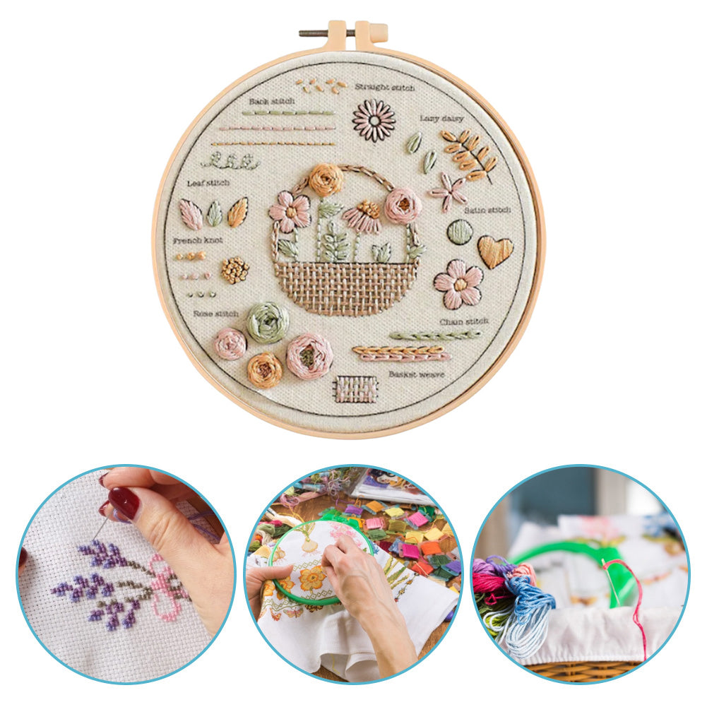 Flower Basket - DIY Embroidery Cross Stitch Kit with Pattern Cotton Threads Needles Hoop 30x30CM/11.81x11.81in