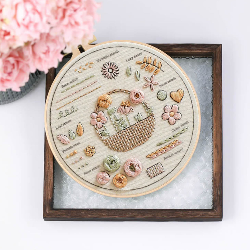 Flower Basket - DIY Embroidery Cross Stitch Kit with Pattern Cotton Threads Needles Hoop 30x30CM/11.81x11.81in