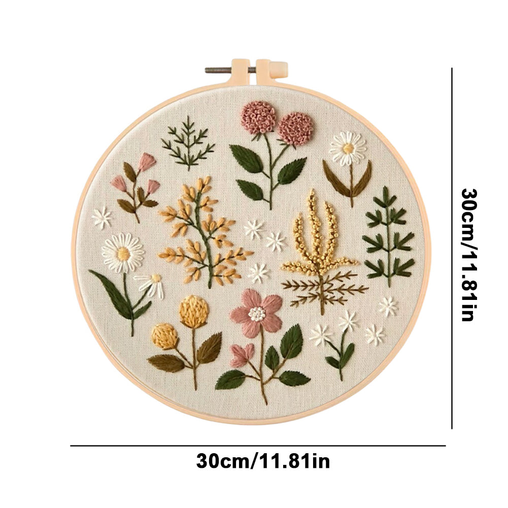 Plant Specimens - DIY Embroidery Cross Stitch Kit with Pattern Cotton Threads Needles Hoop 30x30CM/11.81x11.81in