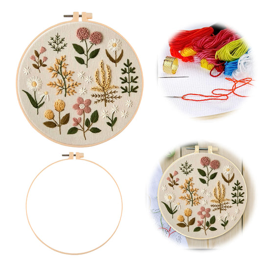 Plant Specimens - DIY Embroidery Cross Stitch Kit with Pattern Cotton Threads Needles Hoop 30x30CM/11.81x11.81in