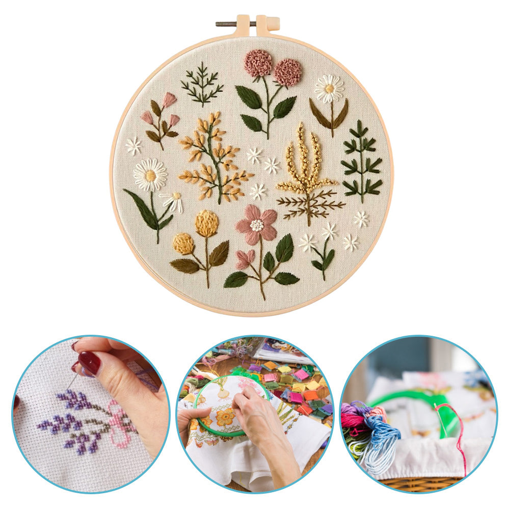 Plant Specimens - DIY Embroidery Cross Stitch Kit with Pattern Cotton Threads Needles Hoop 30x30CM/11.81x11.81in