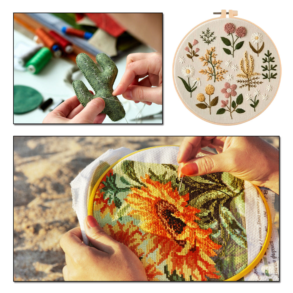 Plant Specimens - DIY Embroidery Cross Stitch Kit with Pattern Cotton Threads Needles Hoop 30x30CM/11.81x11.81in