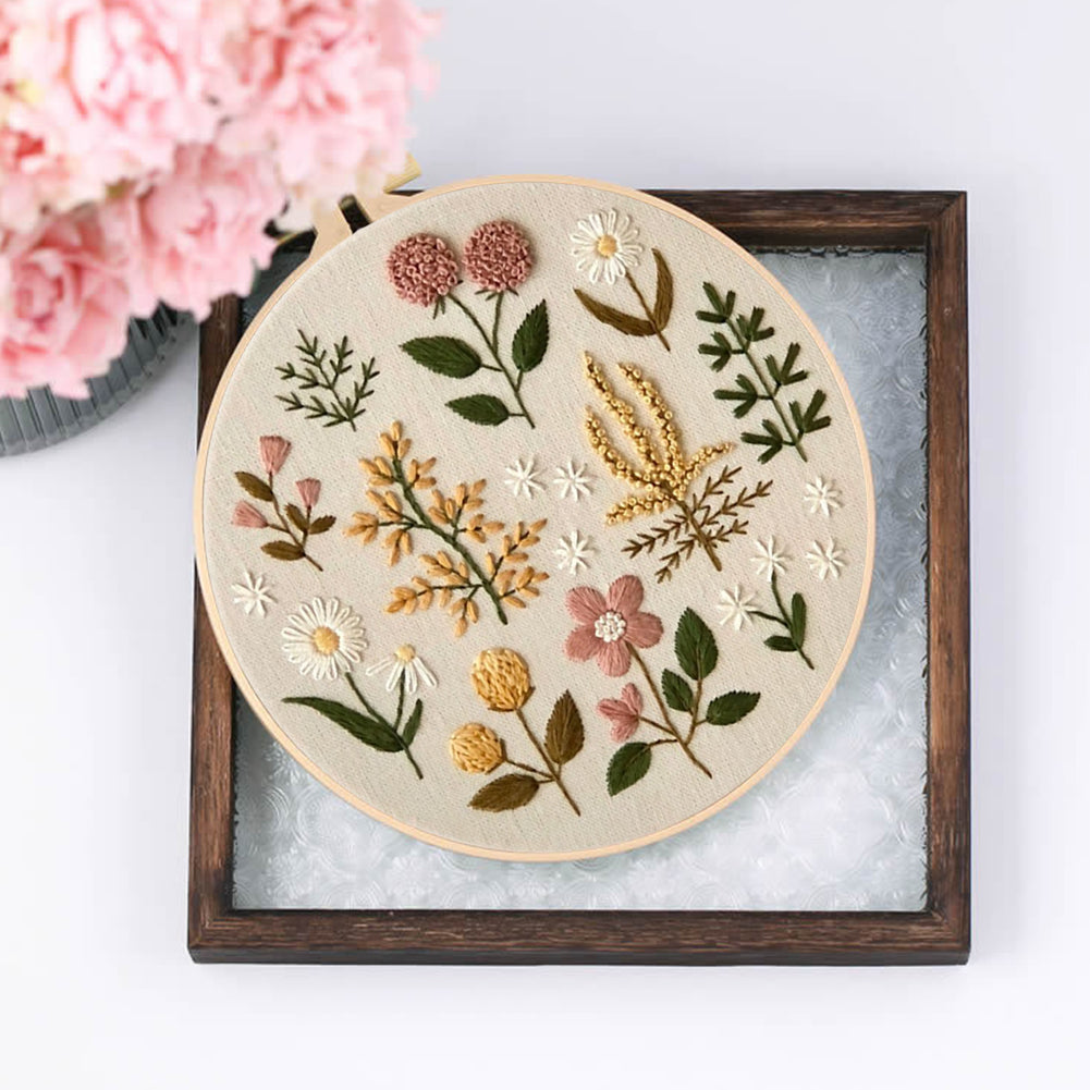 Plant Specimens - DIY Embroidery Cross Stitch Kit with Pattern Cotton Threads Needles Hoop 30x30CM/11.81x11.81in