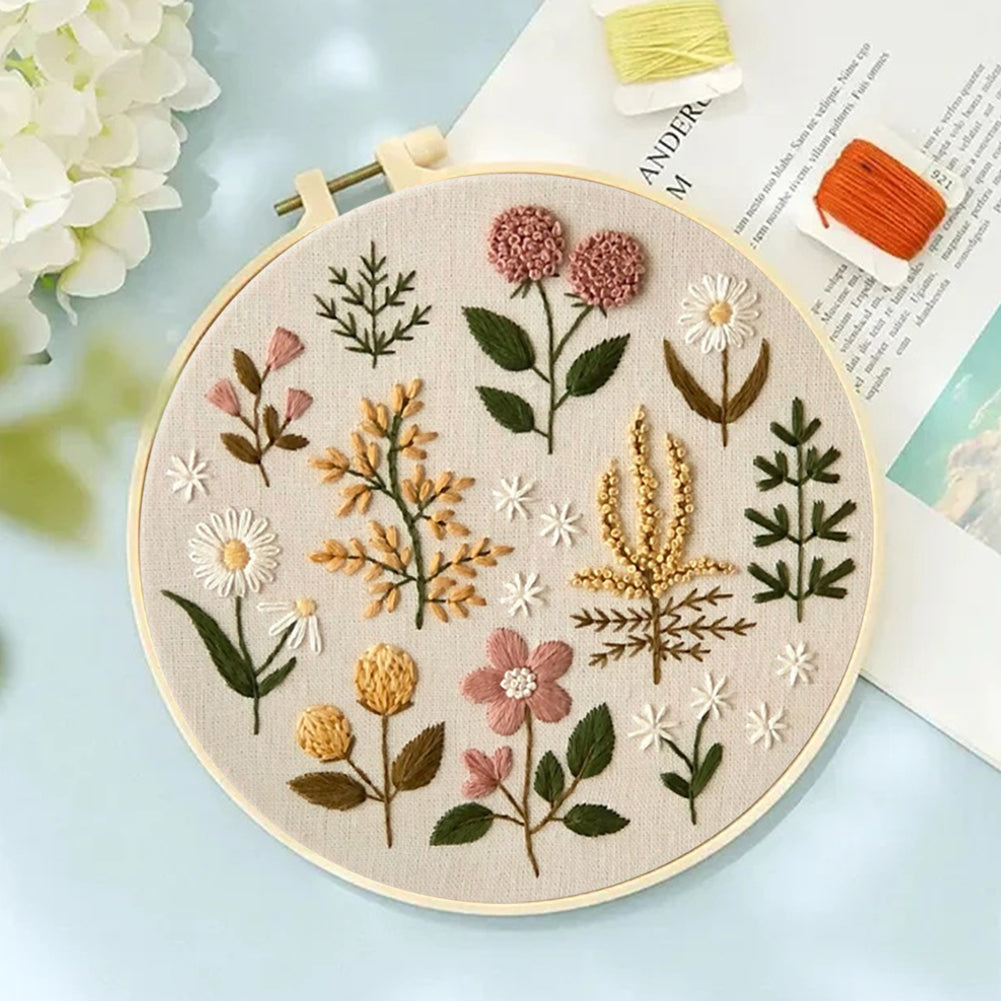 Plant Specimens - DIY Embroidery Cross Stitch Kit with Pattern Cotton Threads Needles Hoop 30x30CM/11.81x11.81in
