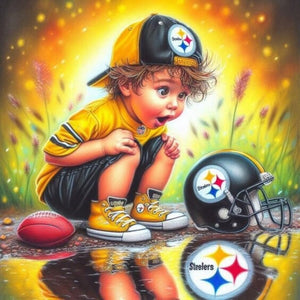 Boy With Pittsburgh Steelers Helmet 40*40CM(Canvas) Full Round Drill Diamond Painting