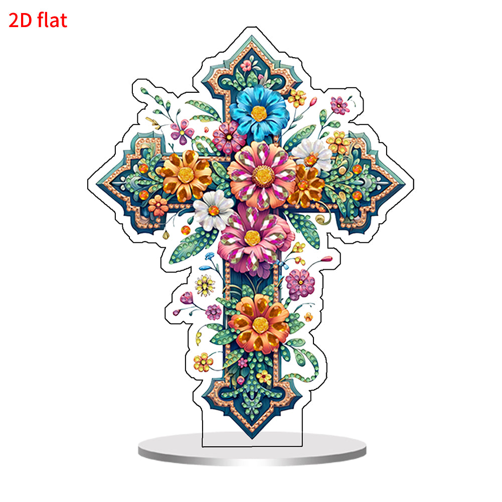 2D Flat Print Flower Cross DIY Table Top Diamond Painting Ornament Kits