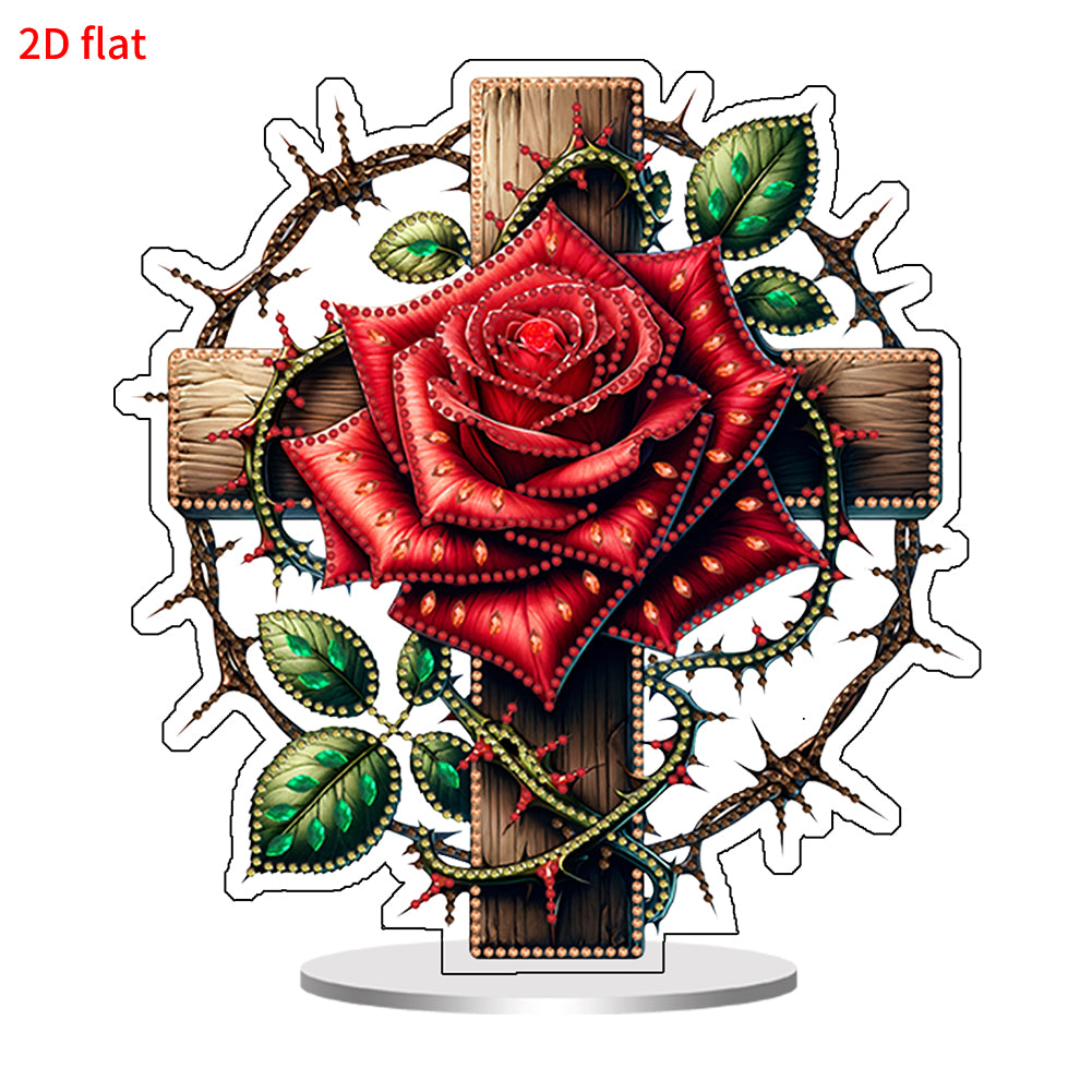 2D Flat Print Flower Cross DIY Table Top Diamond Painting Ornament Kits