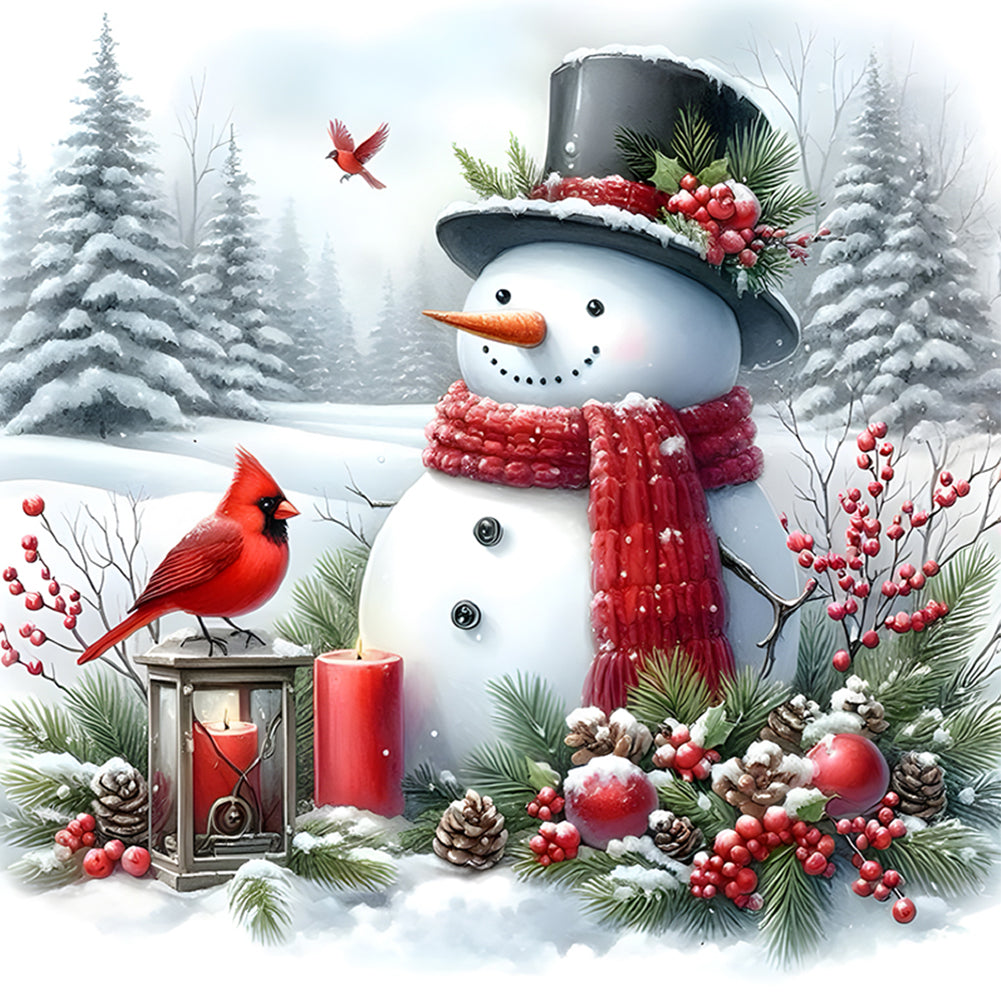 Winter Snowman 30*30CM(Canvas) Full Round Drill Diamond Painting