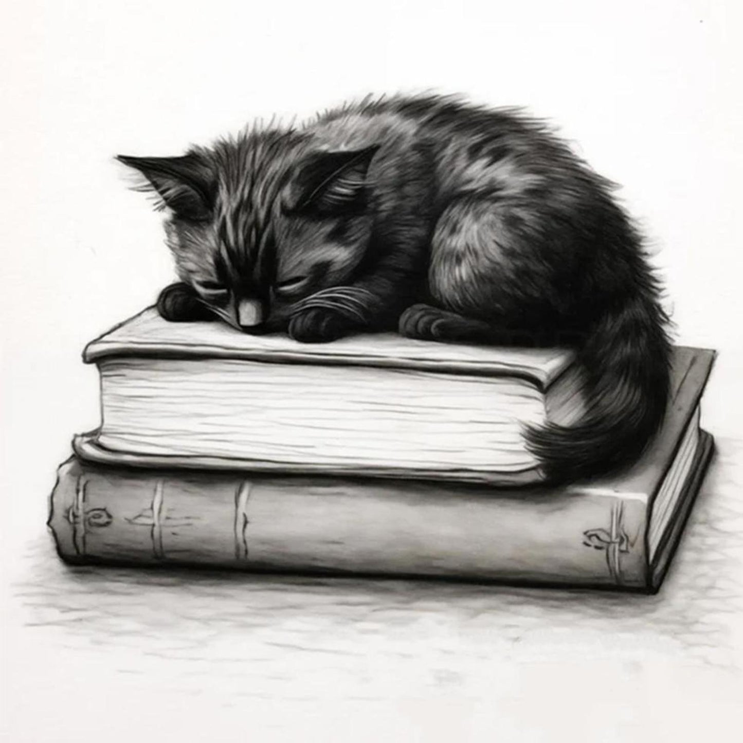 Black Cat On Book - Full 11CT Stamped Cross Stitch 40x40CM - Diy