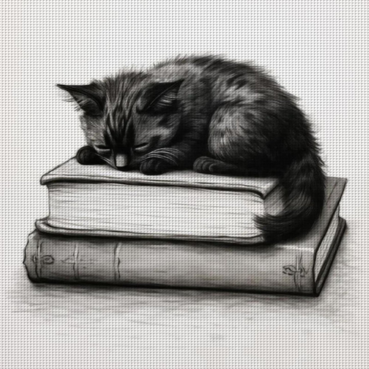 Black Cat On Book - Full 11CT Stamped Cross Stitch 40x40CM - Diy