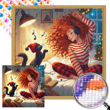 Load image into Gallery viewer, Girl And Black Cat 40*40CM(Picture) Full AB Round Drill Diamond Painting
