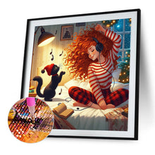 Load image into Gallery viewer, Girl And Black Cat 40*40CM(Picture) Full AB Round Drill Diamond Painting
