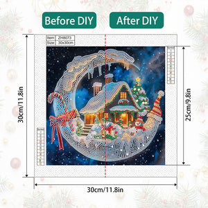 Christmas Moonlight House 30*30CM(Canvas) Partial Special Shaped Drill Diamond Painting