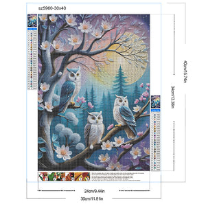 Owl On A Branch 30*40CM(Canvas) Full Round Drill Diamond Painting