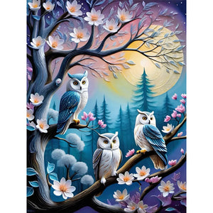 Owl On A Branch 30*40CM(Canvas) Full Round Drill Diamond Painting