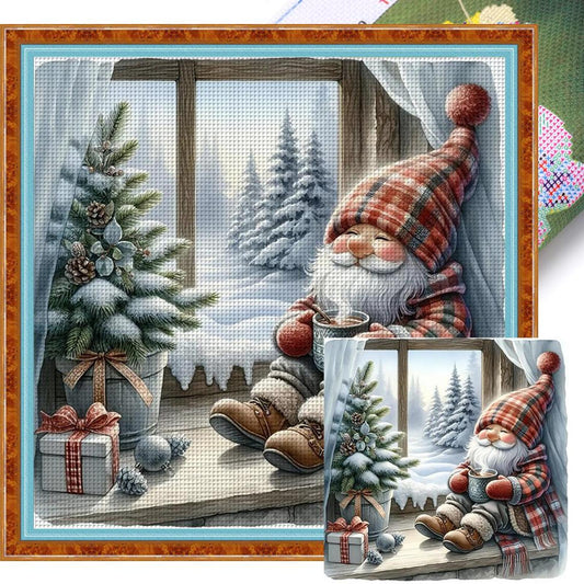 Goblin By Window In Winter - Full 11CT Stamped Cross Stitch 40x40CM - Yishu