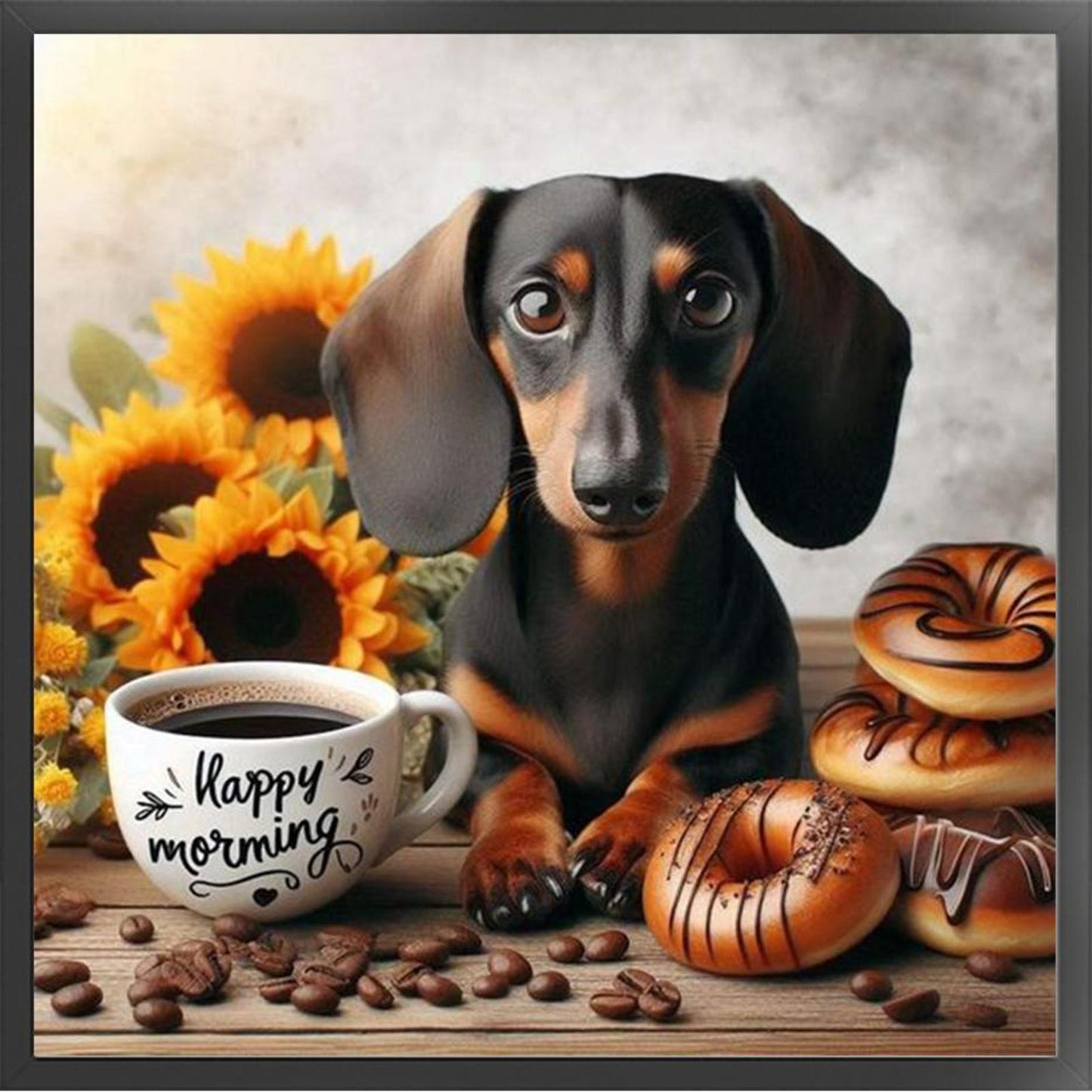 Sunflower, Coffee And Dachshund-Dog - Full 11CT Stamped Cross Stitch 40x40CM - Band