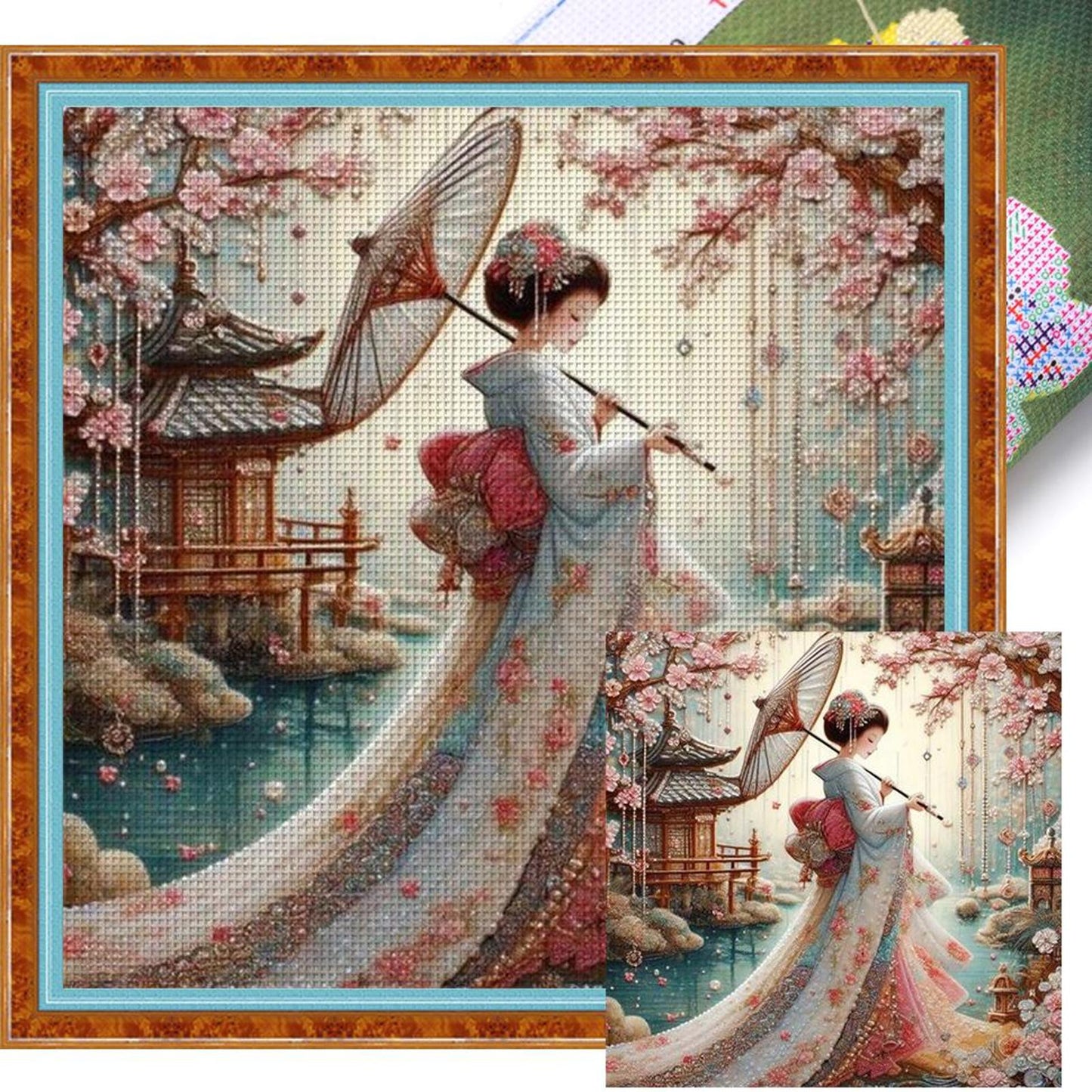Japanese Style Beauty - Full 11CT Stamped Cross Stitch 50x50CM - Huacan