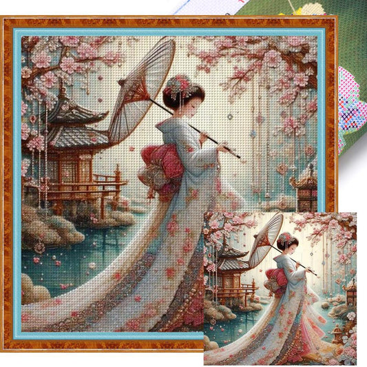 Japanese Style Beauty - Full 11CT Stamped Cross Stitch 50x50CM - Huacan