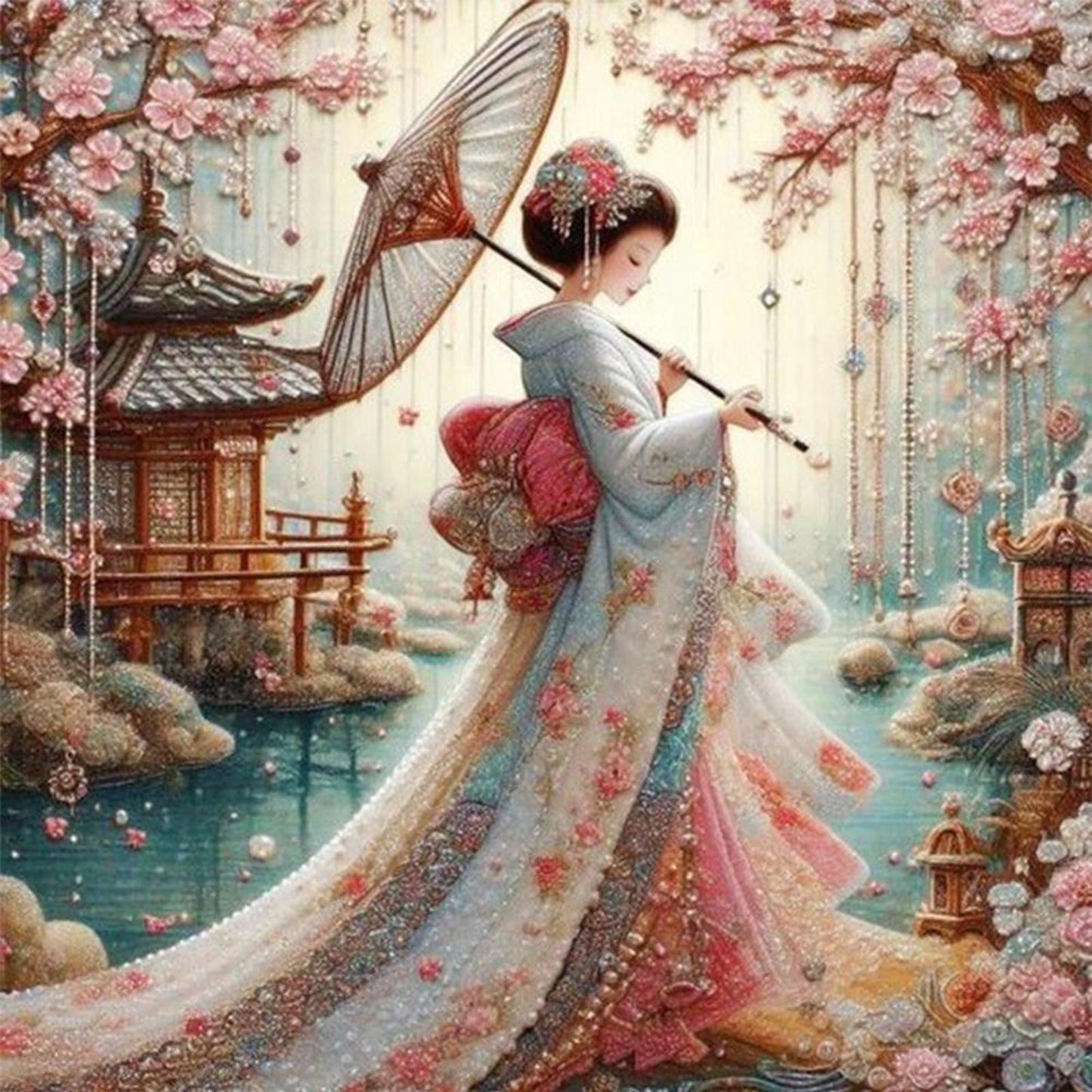 Japanese Style Beauty - Full 11CT Stamped Cross Stitch 50x50CM - Huacan