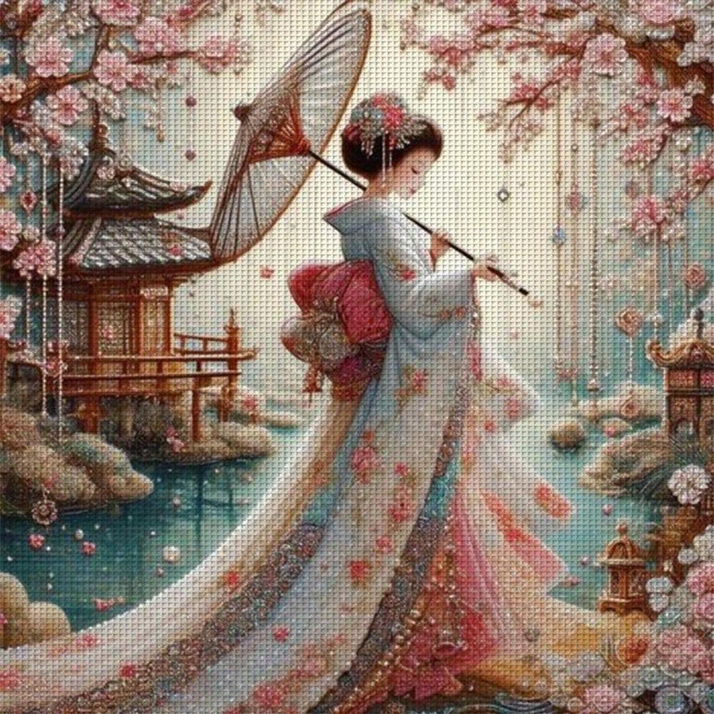 Japanese Style Beauty - Full 11CT Stamped Cross Stitch 50x50CM - Huacan