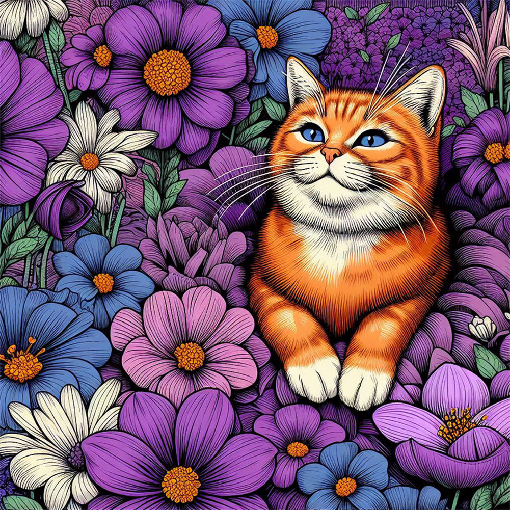 Purple Orange Cat 40*40CM(Canvas) Full Round Drill Diamond Painting