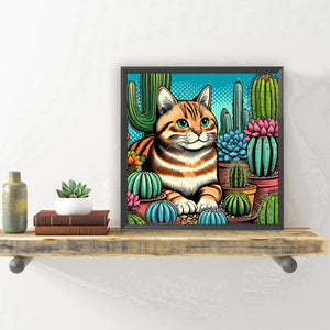 Cactus Cat 40*40CM(Canvas) Full Round Drill Diamond Painting