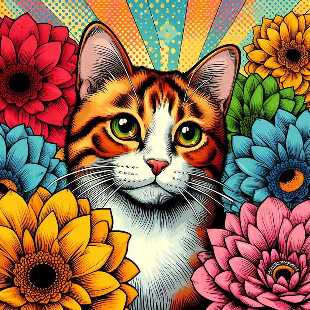 Orange And White Cat 40*40CM(Canvas) Full Round Drill Diamond Painting