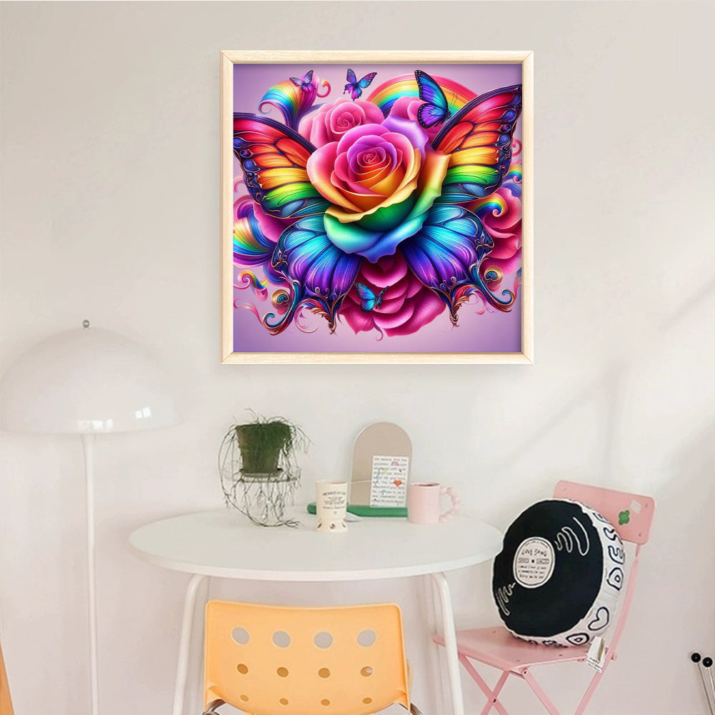 Colorful Butterflies And Roses - Full 11CT Stamped Cross Stitch 45x45CM - Yishu