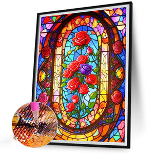 Glass Painting Rose 40*50CM(Picture) Full AB Round Drill Diamond Painting