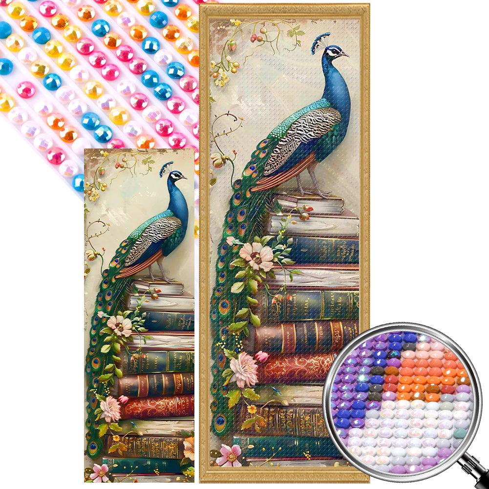 Peacock On The Book 30*90CM(Picture) Full AB Round Drill Diamond Painting